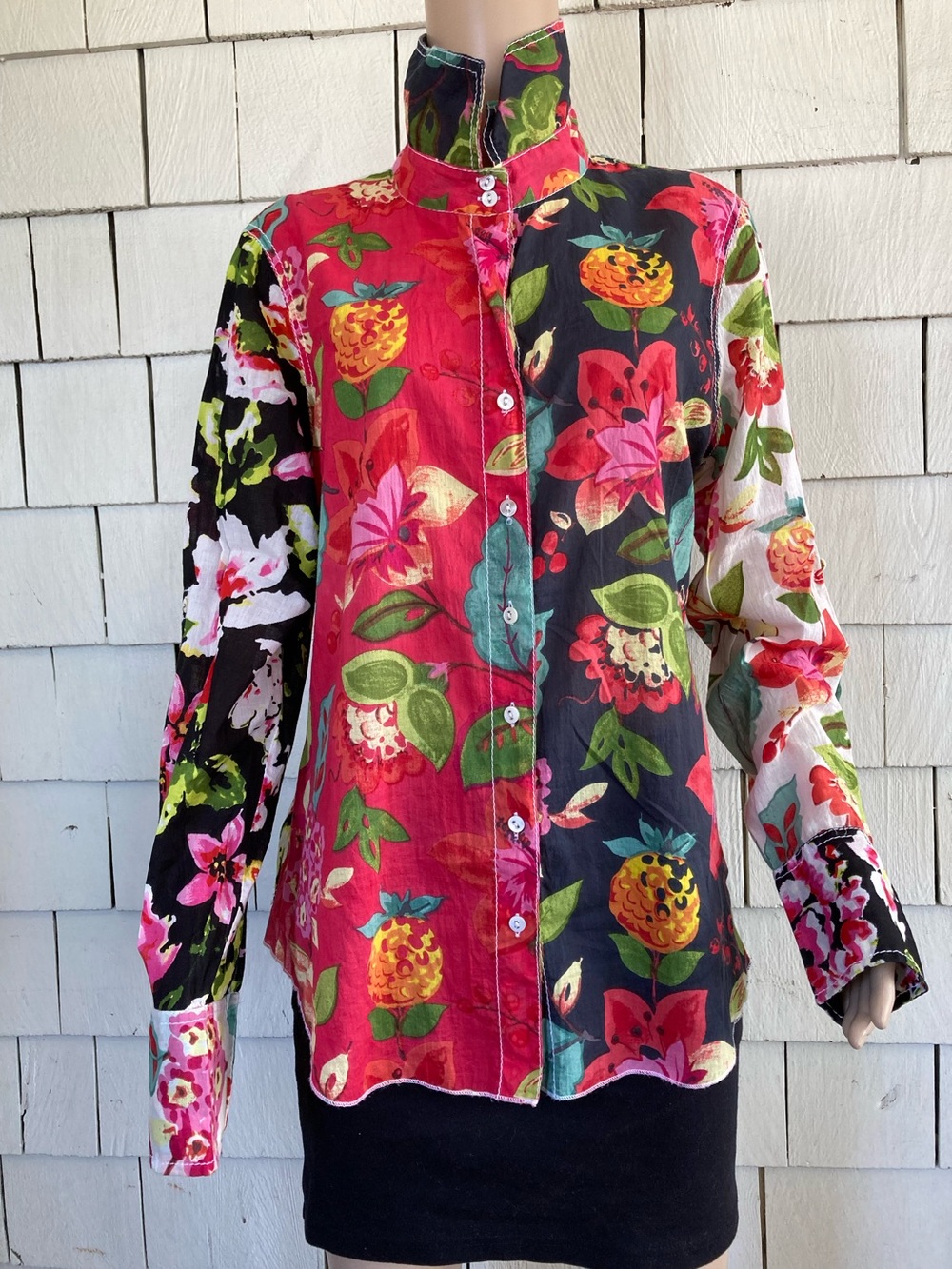 Boho Multicolored Floral Print Button-Up Blouse Size Medium